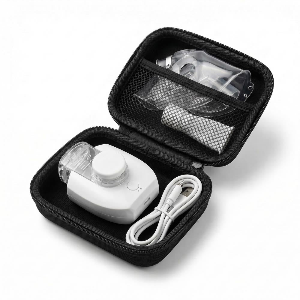 Carry case with nebulizer and accessories shown for illustration; case sold separately